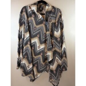 BOBEAU Plus Size Gray‎ Aztec Cardigan With Unique Closure Size 3X